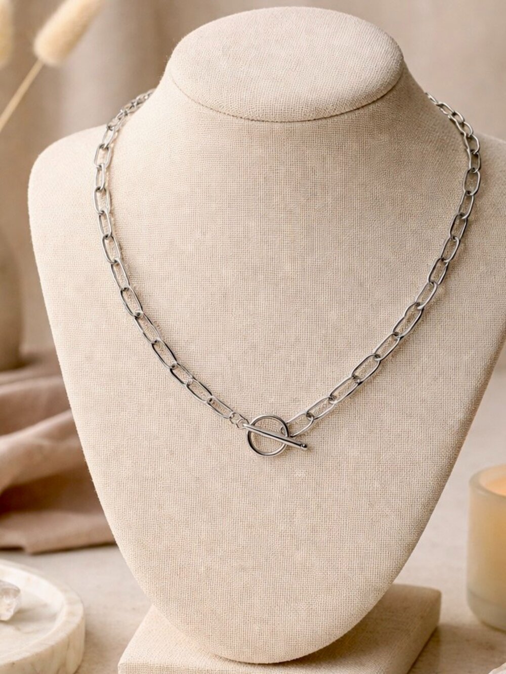 Surgical Steel Paper Clip Necklace with Toggle Clasp - Select your length